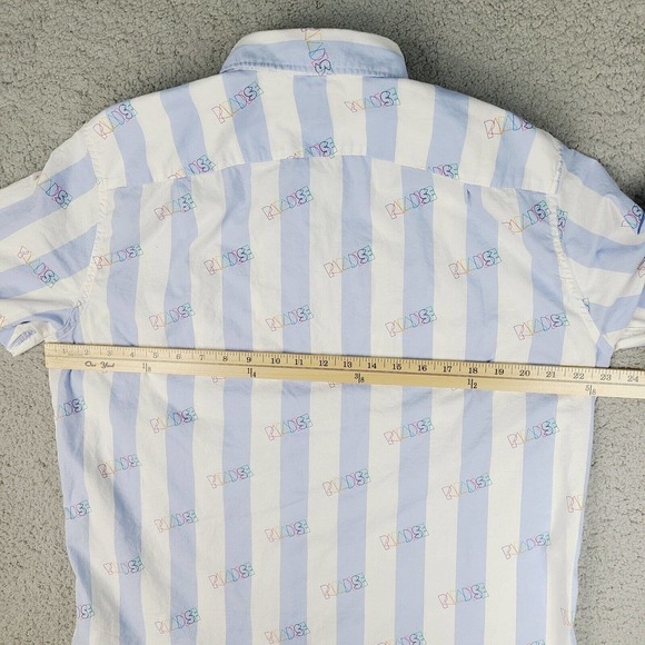 American Eagle Shirt Men's Large White Blue Striped Paradise Colorful Button Up - Picture 8 of 11